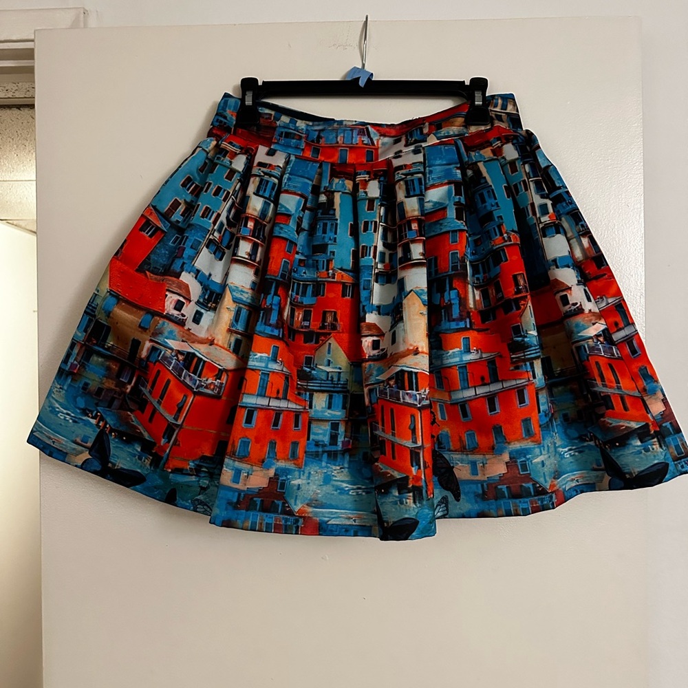 Colorful Cityscape Print Skirt